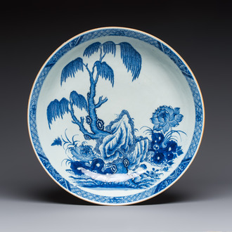 A Chinese blue and white 'Willow and Lotus' dish, Qianlong