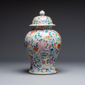 A large Chinese famille rose 'Millefleurs' baluster vase and cover, Yongzheng mark, Republic