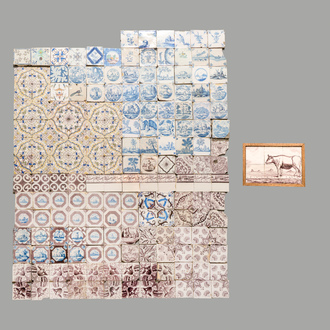 180 blue, white, manganese and polychrome Dutch Delft tiles, 17th C. and later