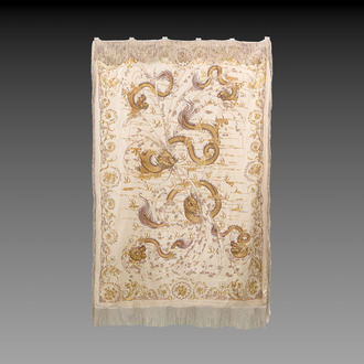 A large Chinese cream-ground gold-thread-embroidered silk 'Dragon' panel, 19th C.