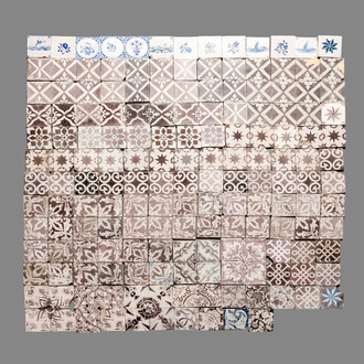 166 blue, white and manganese Dutch Delft tiles, 18th C.