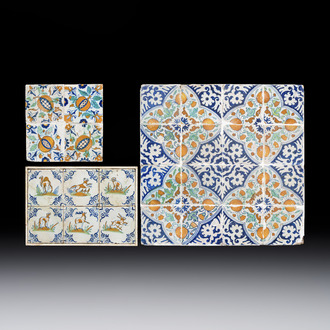 Three polychrome Dutch Delft tile panels, early to mid 17th C.