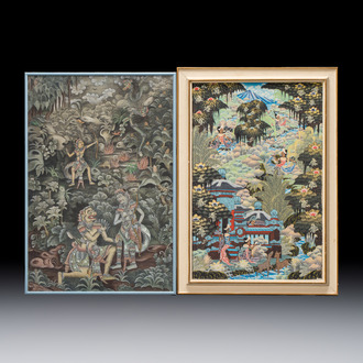 Balinese school: 'Divinities', oil on canvas, illegibly signed, 20th C.; I Made Sinteg (b. 1943): 'Rajapala dan Tujuh Bidadari', oil on canvas, 20th C.