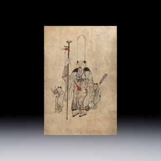 Korean school: 'The God of Longevity and Attendants', ink and colour on paper, Joseon, 18th C.