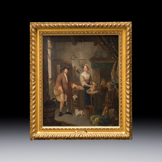 Frans I Van Mieris (1635-1681, attr. to): 'Bringing home poultry from the market', oil on panel, 17th C.