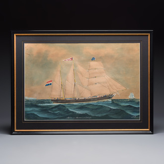 Lars Petter Sjöström (1820–1896): 'Ship portrait of the Dutch bark Auburn', gouache on paper, signed and dated 1884