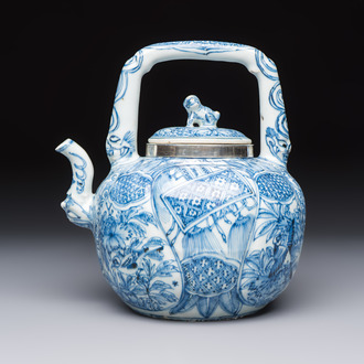 A silver-mounted Chinese blue and white wine pot, Wanli