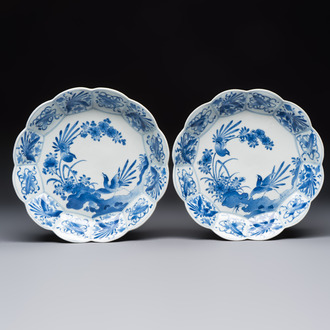 A pair of Japanese Arita blue and white 'Birds among Flowering Branches' plates, Edo 18th C.