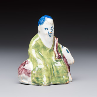 A polychrome Dutch Delft chinoiserie model of Shou Lao on a deer, 18th C.
