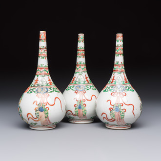 Three Chinese famille verte rosewater sprinklers, Kangxi