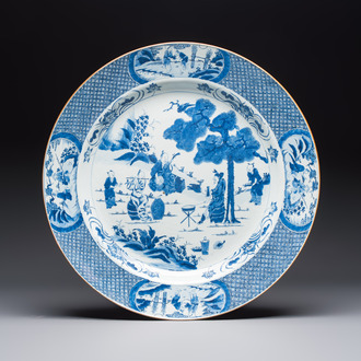 A massive Chinese blue and white 'Music-Making Scholars' dish, Yongzheng