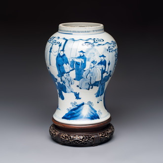 A Chinese blue and white 'Boot-swapping ceremony of Cui Rong' vase, Kangxi