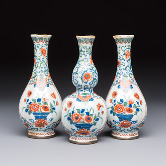 Three polychrome Dutch Delft cashmere palette bottle vases, first quarter 18th C.
