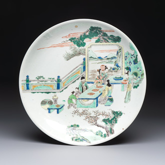 A large Chinese famille verte 'Banquet' dish, lingzhi mark, Kangxi