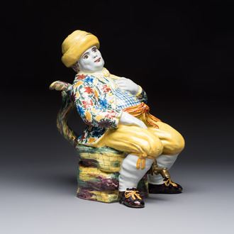 A polychrome Dutch Delft 'Bobbejak' table fountain and cover, 18th C.