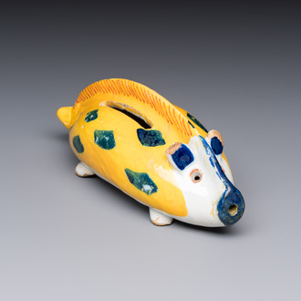 A polychrome Dutch Delft 'Wild Boar' money bank, 18th C.