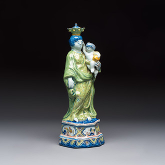 A polychrome Dutch Delft model of the Virgin with Child, 18th C.