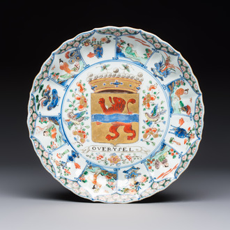 A Chinese famille verte armorial 'Provinces' dish with the arms of Overysel, Kangxi