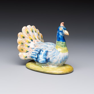A polychrome Dutch Delft 'Peacock' cover, 18th C.