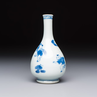 A Chinese blue and white 'Playing Boys' bottle vase, Kangxi
