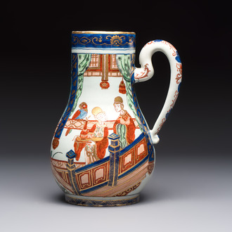 A magnificent polychrome Dutch Delft chinoiserie ewer, first quarter 18th C.