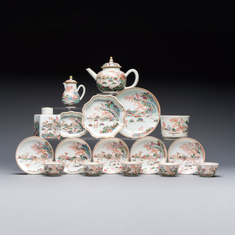 A Chinese famille rose 17-piece 'Deer and Scholars' tea service, Qianlong