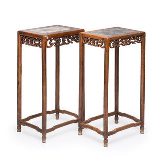 Two Chinese marble-topped hongmu stands, 19/20th C.