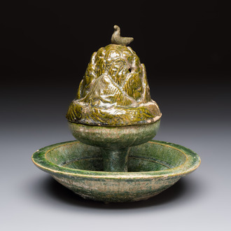 A Chinese green-glazed pottery 'Boshanlu' stemmed censer and cover, Han