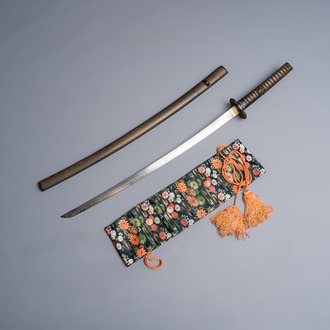 A Japanese katana, signed Hizen no Kuni Dewa no Kami Fujiwara Yukihiro, with koshirae, Edo, dated Genroku 15 (1702)