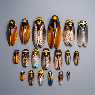A collection of 19 French ‘Cicada’ wall pocket vases, 20th C.