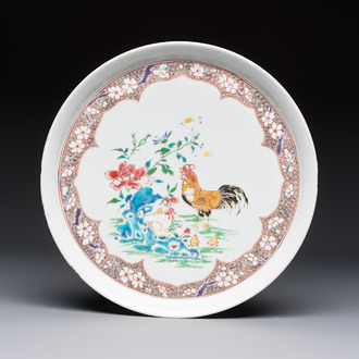 A Chinese famille rose 'Rooster' plate, Yongzheng mark and of the period