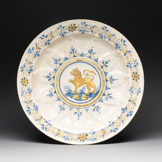 A large Italian maiolica 'Lion' dish, Montelupo, 17th C.