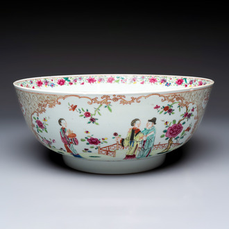 A Chinese famille rose punch bowl with figural design, Qianlong