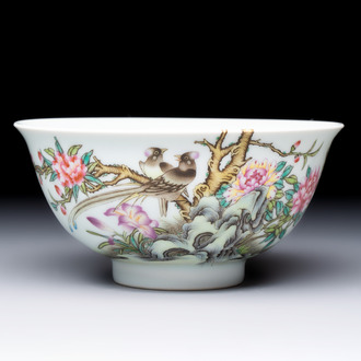 A Chinese falangcai 'Birds and Peonies' bowl, Yongzheng mark, Republic