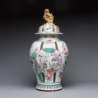 A French famille rose-style 'Xi Xiang Ji' covered vase, Samson, Paris, 19th C.
