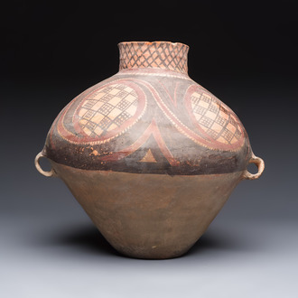 A Chinese painted pottery jar with geometric design, Neolithic period, Majiayao culture, 3rd millennium B.C.