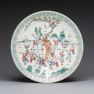 A large Chinese famille rose '100 boys' dish, 19th C.