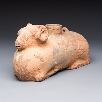 A Chinese grey pottery goat-shaped vessel, probably Han