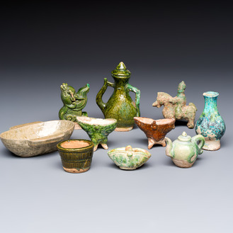 A group of ten Chinese glazed pottery mingqi, Ming