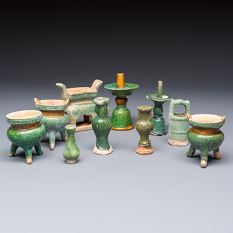 A group of ten Chinese glazed pottery mingqi, Ming