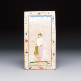 Mughal school: 'Rajah Birbal', opaque watercolour and gold on paper, late 19th C.