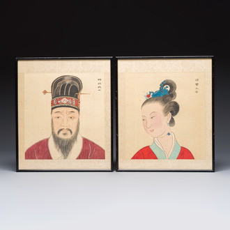 Chinese school: two portraits, ink and colour on silk, 20th C.