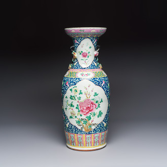 A Chinese famille rose vase with floral design, 19th C.
