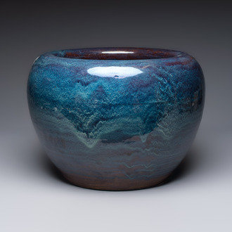 A large Japanese flambé-glazed globular jardinière, 19/20th C.