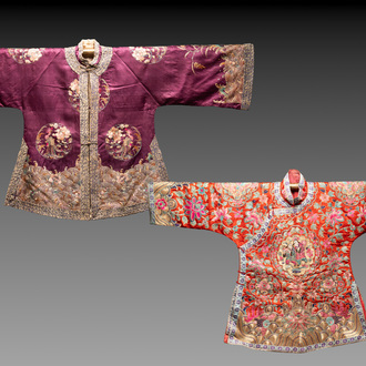Two Chinese embroidered silk children's robes, 19th C.