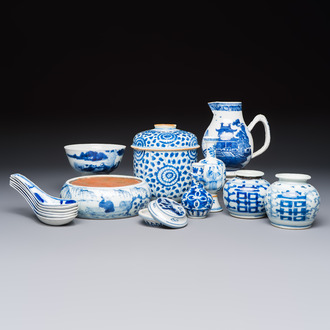 A varied group of 15 Chinese blue and white wares, 18th C. and later