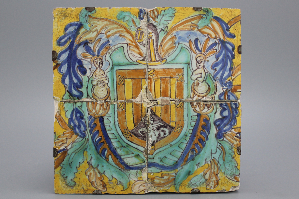Tableau h&eacute;raldique de Seville, 4 carreaux, env. 1600