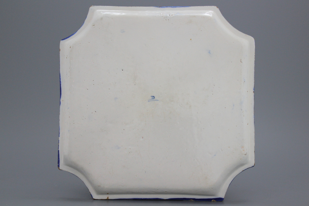 A Dutch Delft blue and white mythological rectangular dish with Poseidon and Triton, 18th C.