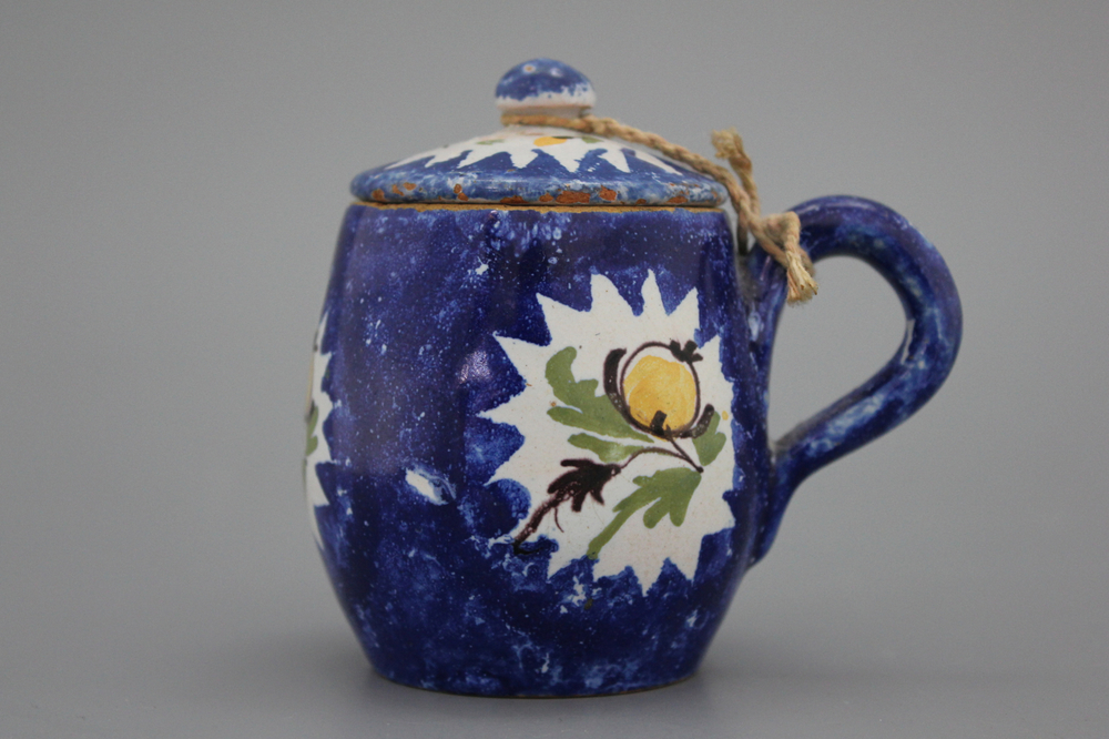 A Brussels faience blue ground mustard jar, ca. 1800