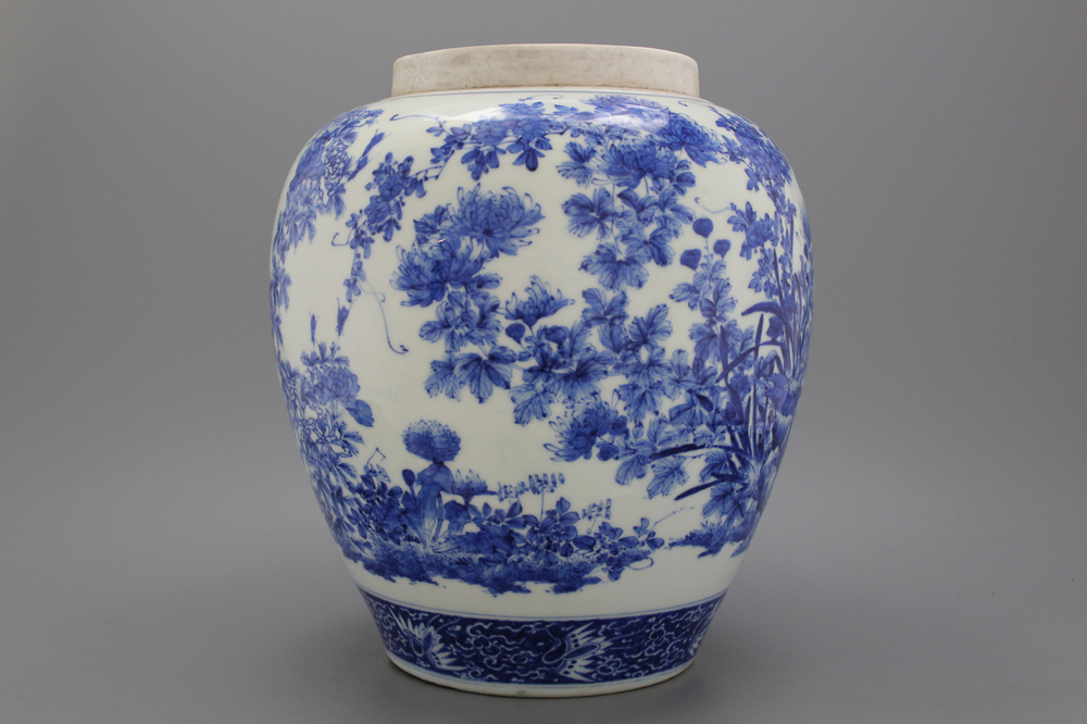 A Japanese Arita blue and white vase, 19th C.